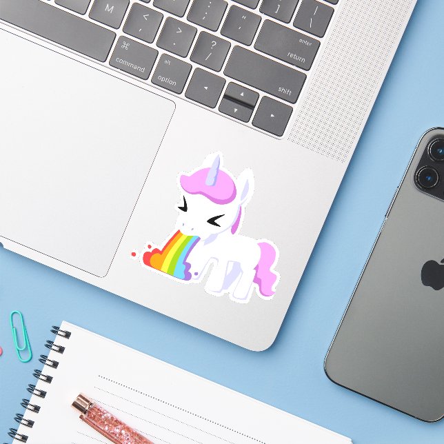 UNICORN RAINBOW VOMIT STICKERS (Laptop w/ iPhone)