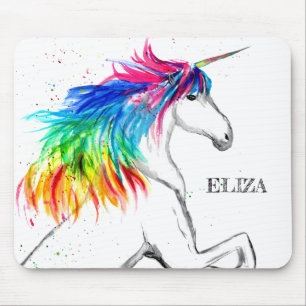 Unicorn rainbow watercolor Colourful kids Girly  Mouse Mat
