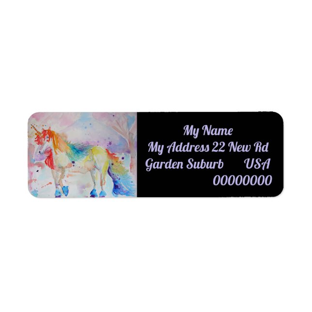 Unicorn Rainbow Watercolour Return Address Labels (Front)