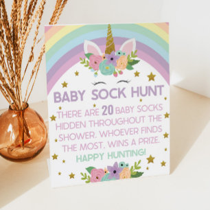 Unicorn Rainbows Baby Sock Hunt Baby Shower Game Pedestal Sign
