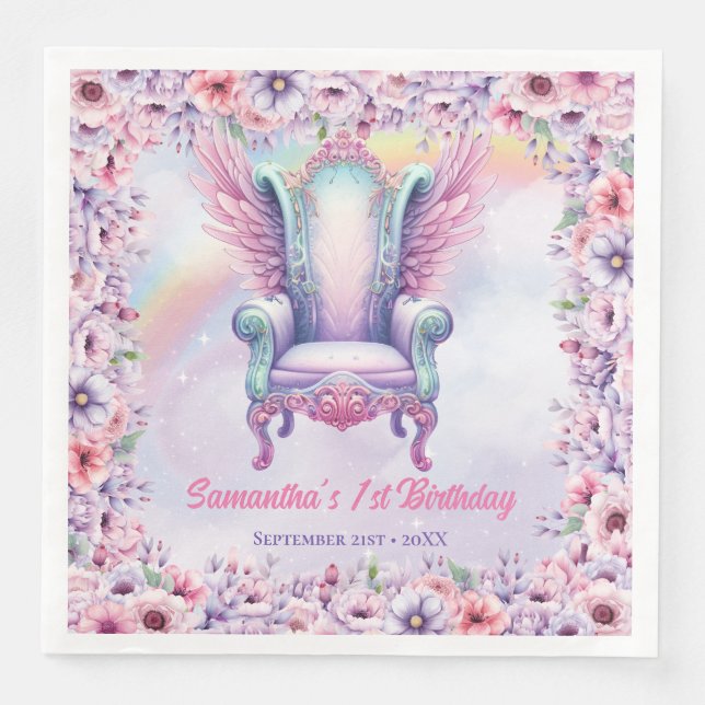 Unicorn Rainbows Birthday Party fairy chair wings Napkin (Front)