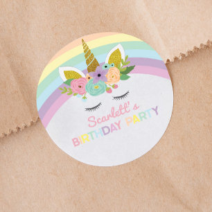 Unicorn Rainbows Birthday Party Favour Classic Round Sticker