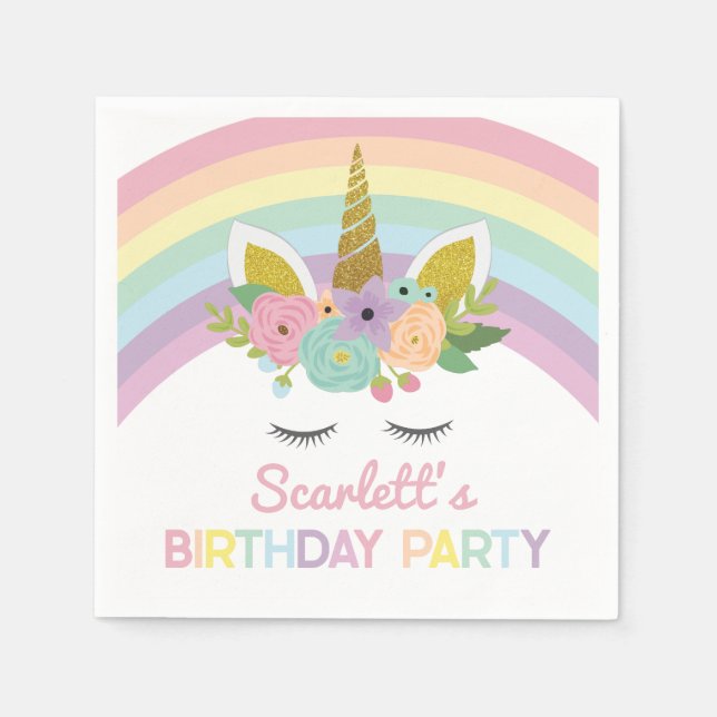 Unicorn Rainbows Birthday Party Napkin (Front)