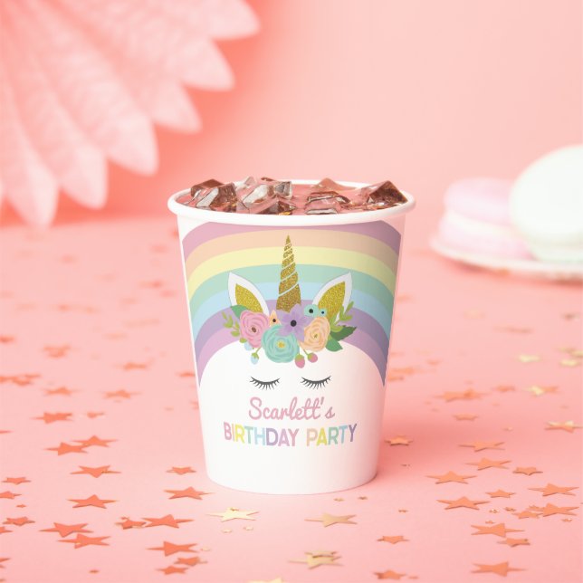 Unicorn Rainbows Birthday Party Paper Cups (Insitu)