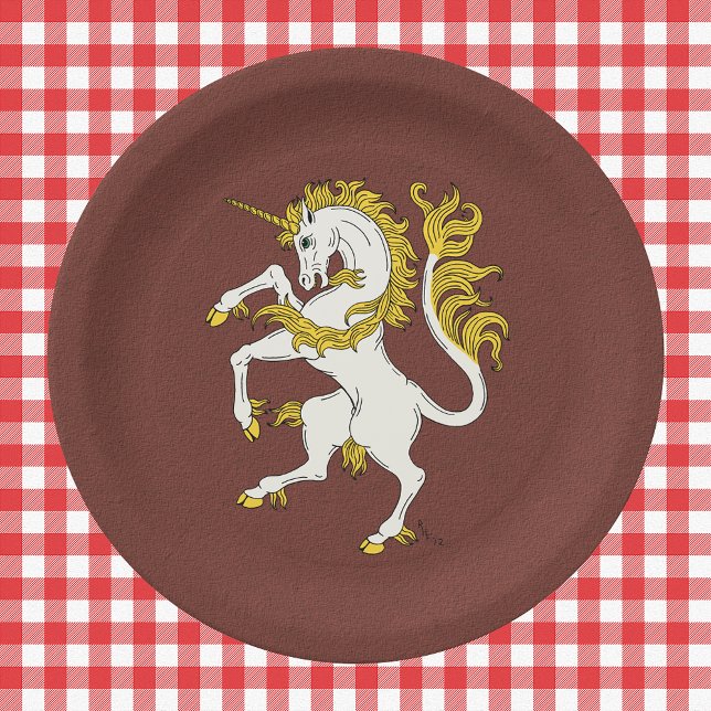 Unicorn Rampant Paper Plate (Unicorn Rampant Paper Plates on Tablecloth)