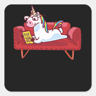 Unicorn Reading Book Believe In Your Self Square Sticker