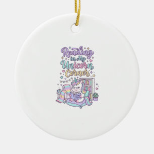 Unicorn Reading in My Unicorn Corner Cute Pastel T Ceramic Tree Decoration
