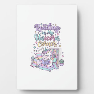 Unicorn Reading in My Unicorn Corner Cute Pastel T Plaque