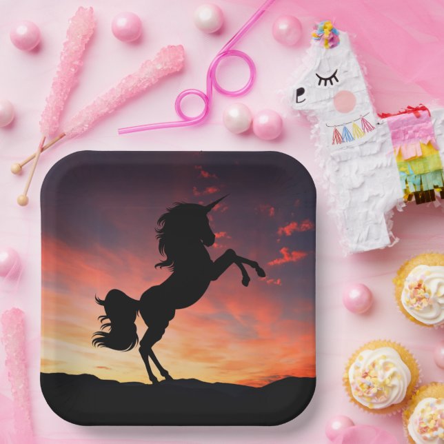 Unicorn Rearing in a Gorgeous Sunset Paper Plates (Party)