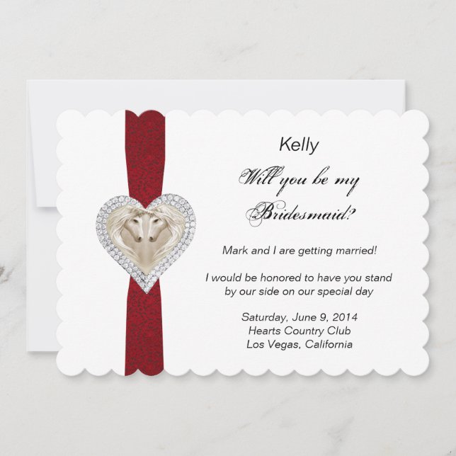 Unicorn Red Lace Wedding Bridesmaid Card (Front)