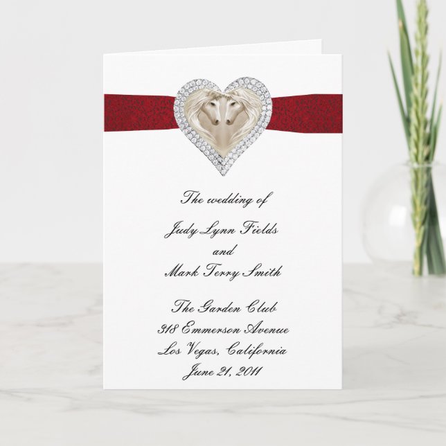 Unicorn Red Lace Wedding Program Card (Front)