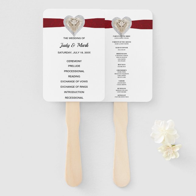 Unicorn Red Lace Wedding Program Fans (Front and Back)