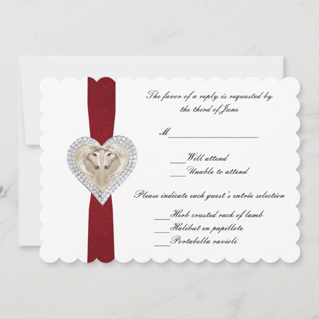 Unicorn Red Lace Wedding Response Card (Front)