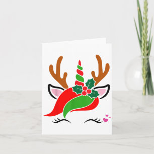 Unicorn Reindeer Face Cute Christmas Funny Card