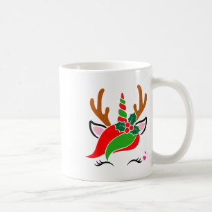 Unicorn Reindeer Face Cute Christmas Funny  Coffee Mug