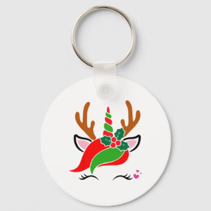 Unicorn Reindeer Face Cute Christmas Funny Key Ring
