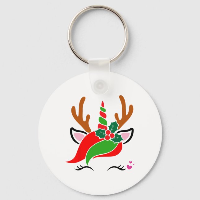 Unicorn Reindeer Face Cute Christmas Funny  Key Ring (Front)