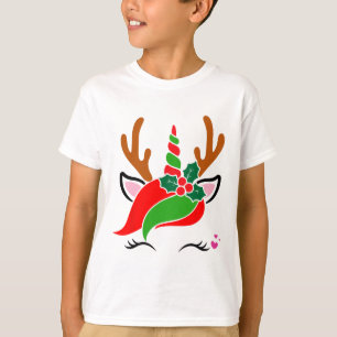 Unicorn Reindeer Face Cute Christmas Funny T-Shirt