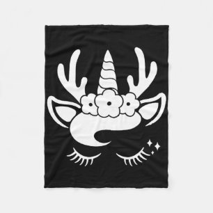 Unicorn Reindeer Face With Flowers Wreath Cute Chr Fleece Blanket