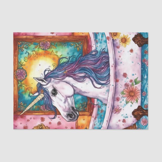 Unicorn Relaxing in a Bathtub Decoupage Tissue Paper (Front)