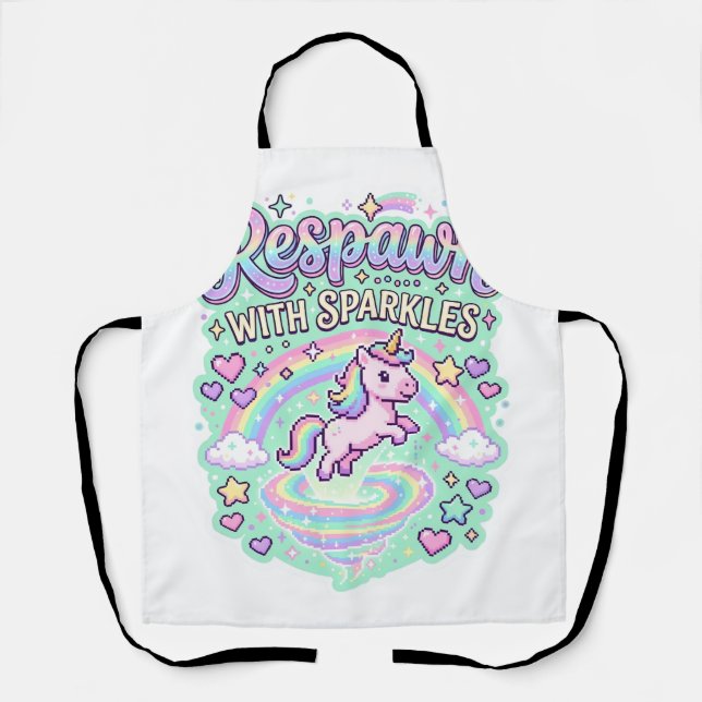 Unicorn Respawn with Sparkles Premium Vector Stick Apron (Front)