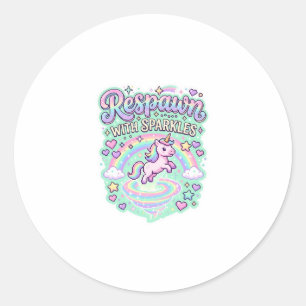 Unicorn Respawn with Sparkles Premium Vector Stick Classic Round Sticker