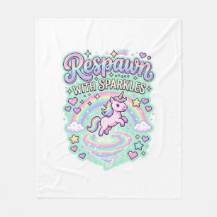 Unicorn Respawn with Sparkles Premium Vector Stick Fleece Blanket