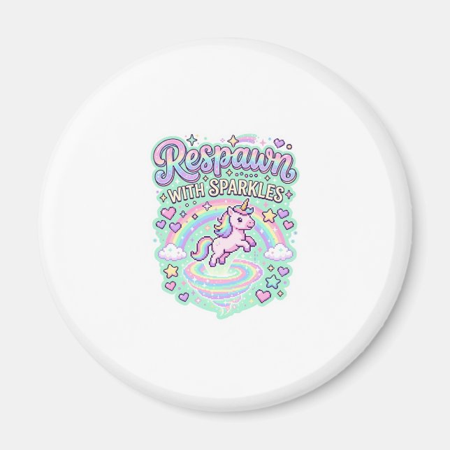 Unicorn Respawn with Sparkles Premium Vector Stick Magnet (Front)