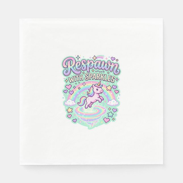 Unicorn Respawn with Sparkles Premium Vector Stick Napkin (Front)