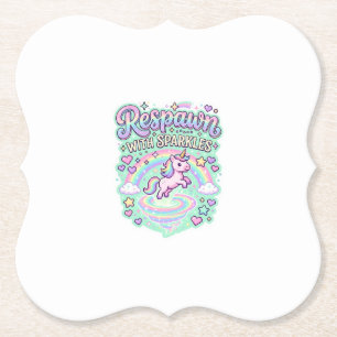 Unicorn Respawn with Sparkles Premium Vector Stick Paper Coaster