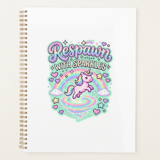 Unicorn Respawn with Sparkles Premium Vector Stick Planner (Front)