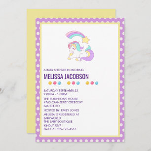 Unicorn Resting & Shooting Star Baby Shower Invitation