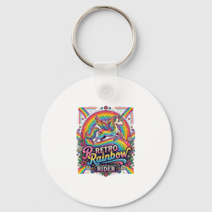 Unicorn Retro Rainbow Rider Key Ring