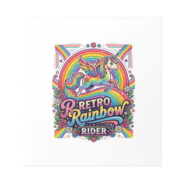 Unicorn Retro Rainbow Rider Notepad (Front)