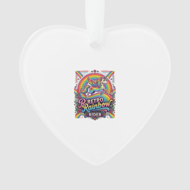 Unicorn Retro Rainbow Rider Ornament (Front)