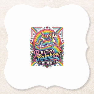 Unicorn Retro Rainbow Rider Paper Coaster