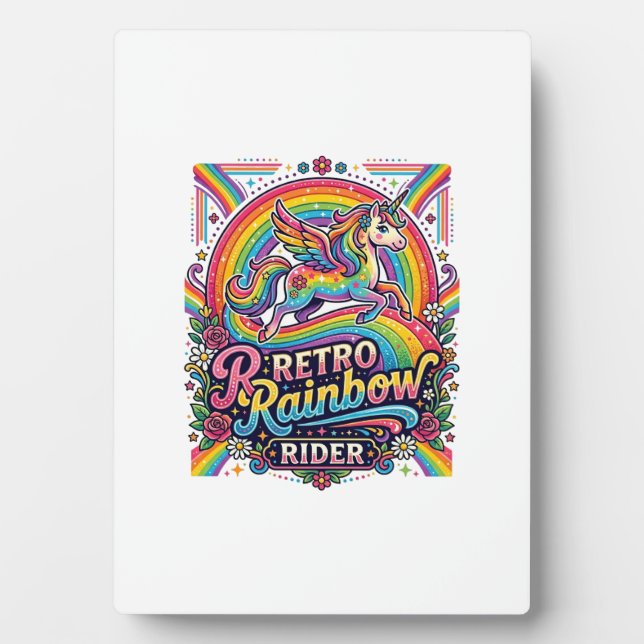 Unicorn Retro Rainbow Rider Plaque (Front)