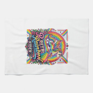 Unicorn Retro Rainbow Rider Tea Towel