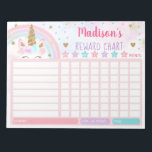 Unicorn Reward Chart Chore Chart Pink Gold Rainbow Notepad<br><div class="desc">This adorable chore chart is a great way to help keep your child motivated as they work towards their goals to earn a reward. The design features a pastel unicorn and rainbow with faux gold glitter embellishments.</div>