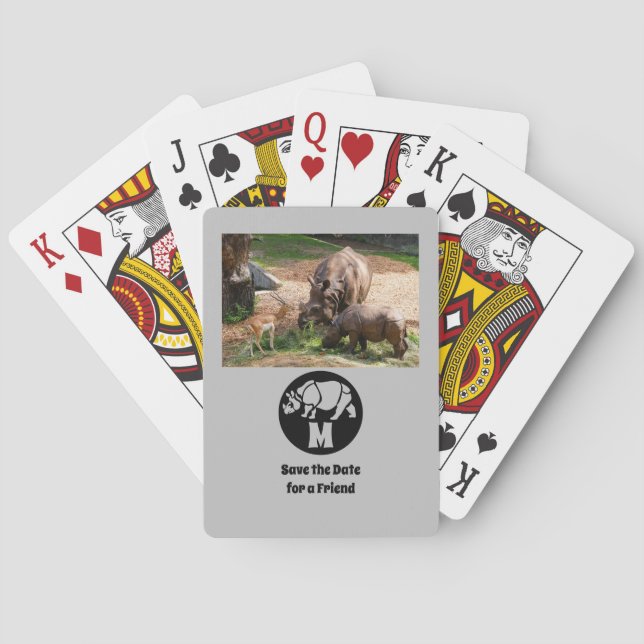 Unicorn Rhino Silhouette Monogram Photo Playing Cards (Back)