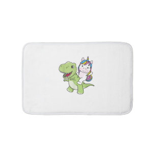 Unicorn Rides On Trex Cute Dinosaur With Unicorns Bath Mat