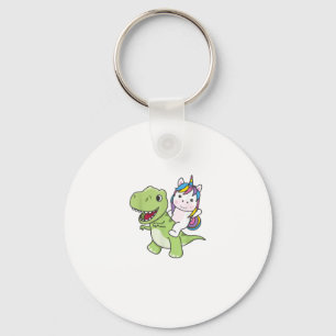 Unicorn Rides On Trex Cute Dinosaur With Unicorns Key Ring
