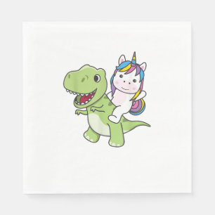 Unicorn Rides On Trex Cute Dinosaur With Unicorns  Napkin