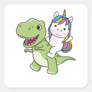 Unicorn Rides On Trex Cute Dinosaur With Unicorns Square Sticker