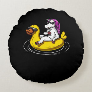 Unicorn Riding Bath Duck Float Funny Pool Party Round Cushion