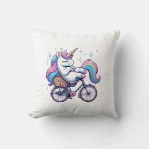 Unicorn Riding Bicycle Boys Girls Women Kids Teens Cushion