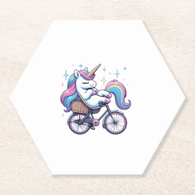 Unicorn Riding Bicycle Boys Girls Women Kids Teens Paper Coaster (Front)