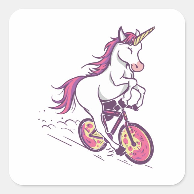 UNICORN RIDING BIKE SQUARE STICKER (Front)