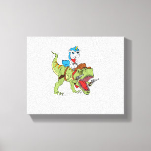 Unicorn Riding Dinosaur Kids Boys Girls Cowboy T-R Canvas Print