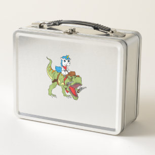 Unicorn Riding Dinosaur Kids Boys Girls Cowboy T-R Metal Lunch Box